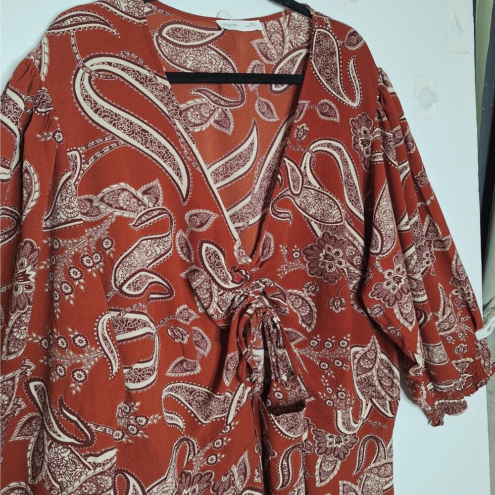 City Chic Jessie Ginger Paisley Rust Maxi Dress XXL Cottagecore Peasant Prairie - Picture 5 of 10